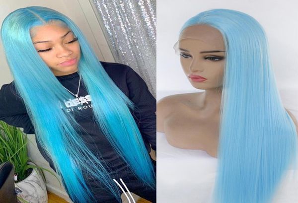 

skyblue color full wig natural hairline synthetic lace front wigs glueless heat resistant fiber synthetic hair wigs for blackwhi9862844, Black;brown