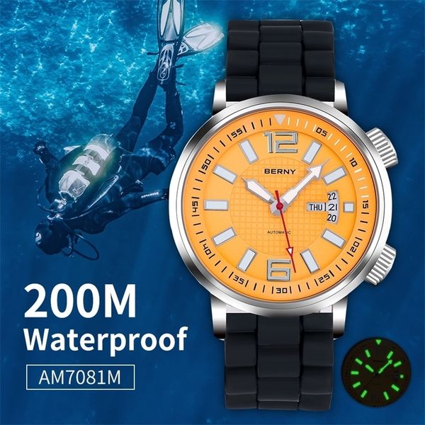 

20atm diver automatic watch for men swim mechanical wristwatch calendar super luminous sapphire lens sport watch men waterproof 220622, Slivery;brown