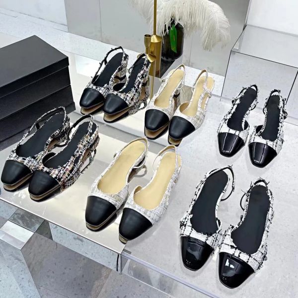 

classic designer sandals womens wedding dress shoes summer thick heels fashion round head slides 100% cowhide platform lady sandal wiht box, Black