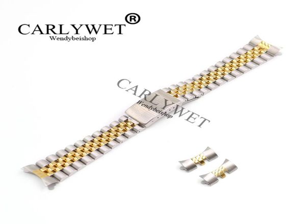 

carlywet 13 17 19 20 22mm hollow curved end solid screw links middle gold stainless steel replacement watch band strap bracelet9611427, Black;brown