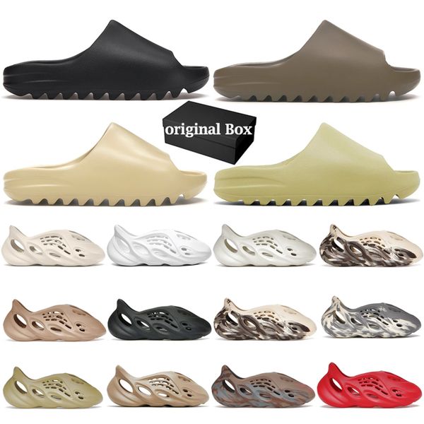 

with box designer slippers sandals foam runners men women onyx sand bone resin stone sage black grey slippers outdoor beach slide slipper