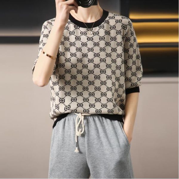 

women's sweaters for g designer knitted pullover loose o-neck short sleeve wool luxury letter sweater, White;black