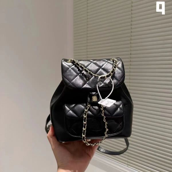 

women's backpack backflip mini backpack schoolbag gold button designer bag leather fashion chain handbag diamond check clutch bag