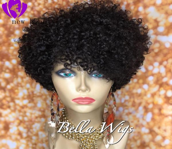 

short curly human hair wigs for black women kinky curly brazilian glueless lace front wig remy hair natural color6433475, Black;brown