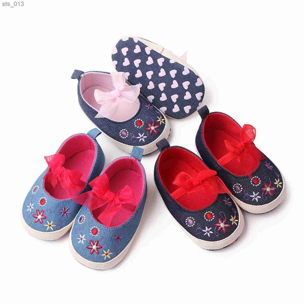 

2023-03-27 lioraitiin infant baby girls shoes non-slip soft soled flower embroidery bowknot flats toddler first walker l230518, Black
