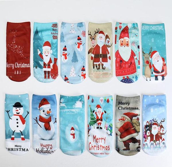 

2018 new fashion 3d socks woman christmas cute santa claus snowman printed pattern soft winter cotton socks men and women3065917, Black
