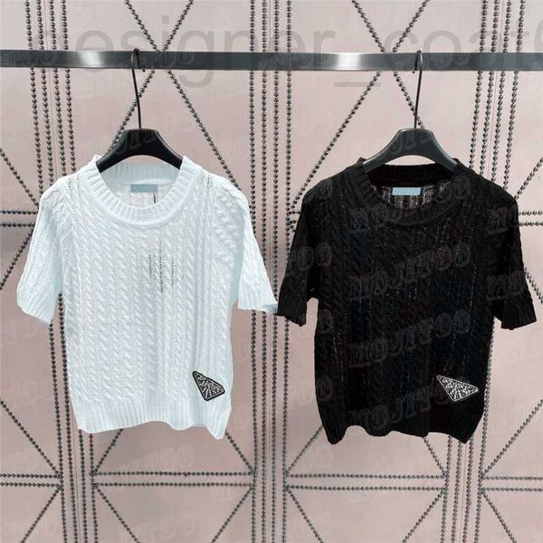 

women's plus size t-shirt designer women knits t shirt sweater designer letter knitted pullover hollow breathable tees died, Black
