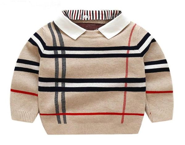 

kids sweaters autumn plaid toddler boy sweater long sleeve fake twopiece knitted boys pullover children clothing 27y302s5899004, Blue