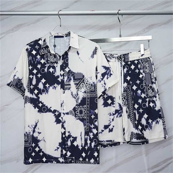 

men's tracksuits men hawaiian sets printing summer short sleeve button shirt beach shorts streetwear casual mens suit pieces multi styl, Gray