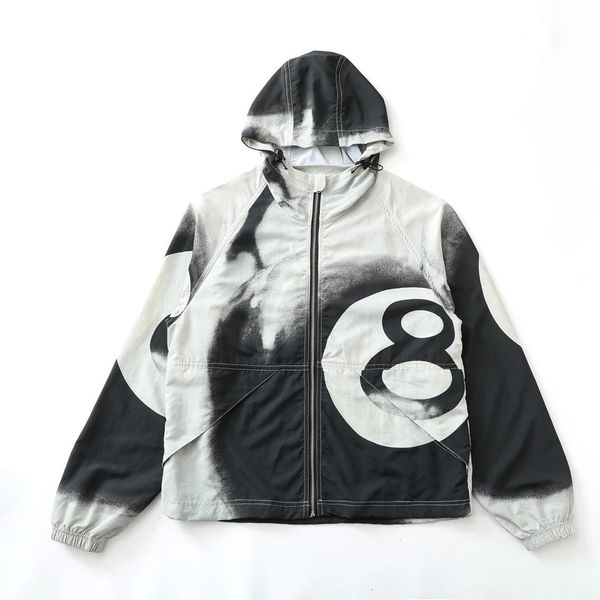

men's jackets st 8 ball beach shell black 8 print tiedye zipper hooded longsleeved jacket black 8 coat 230704, Black;brown
