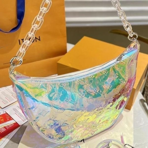 

transparent hazy horn bag shoulder bag tramp brand-name purse cosmetic half-moon long stick bag underarm handbag messenger bag chain bag 3a+