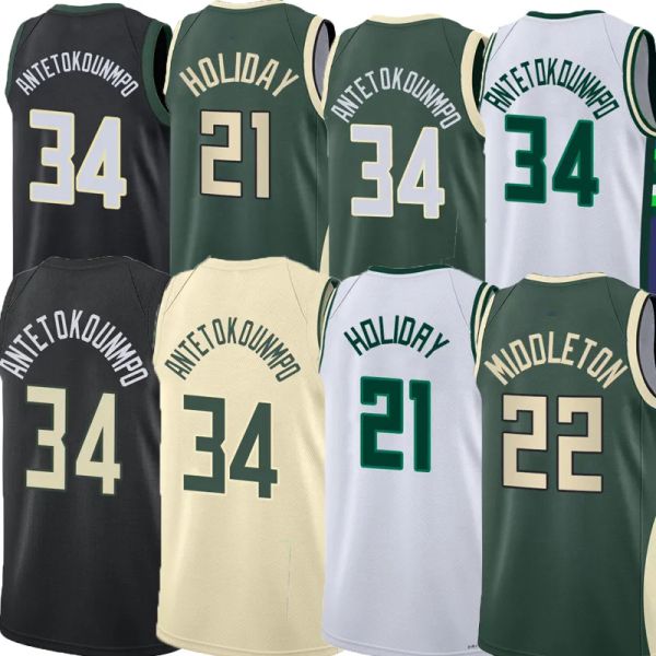 

men basketball''nba''34 antetokounmpo jerseys khris 22 middleton jrue 21 holiday brook 11 lopez george hill connaughton, Black;red