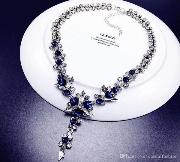

crystal flower necklaces pendant clavicle jewelry elegant blue necklace for wedding party bridal jewelrys6708509, White