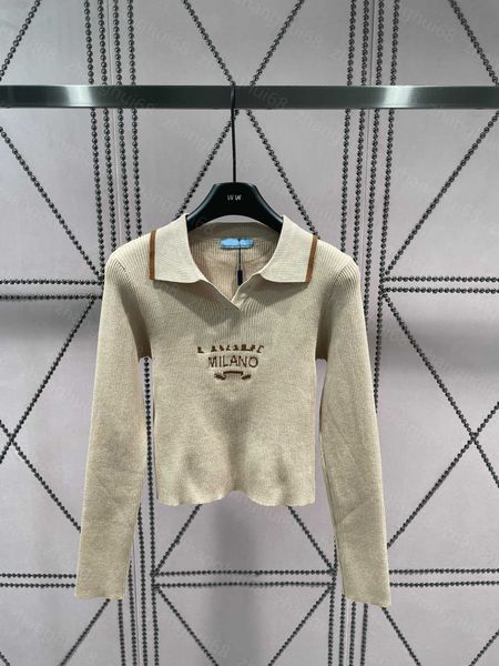 

23ss womens designer clothing women sweater autumn and winter new chest jacquard logo lapel letter jacquard pit strip long sleeve womens clo, White;black