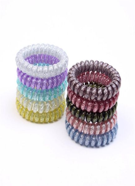 

dhl ins 55cm glitter metal punk hair coil ties rubber elastic bands rope ponytail holders girls womens accessoires9277928, Slivery;white