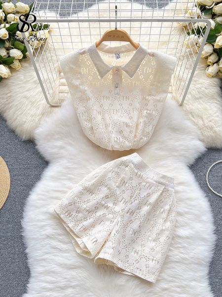 

basic casual dresses singreiny lace women set summer hollow out fashion elegant lapel retro elastic waist mini shorts ladies french style su, Black;gray