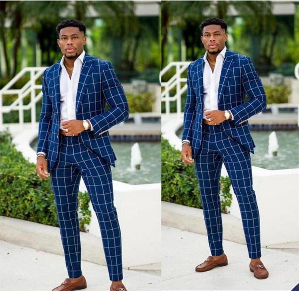 

customise 2 pcs mens wedding tuxedos damier check gentle groom wear slim fit groomsmen jacket pants man blazer4967184, Black;gray