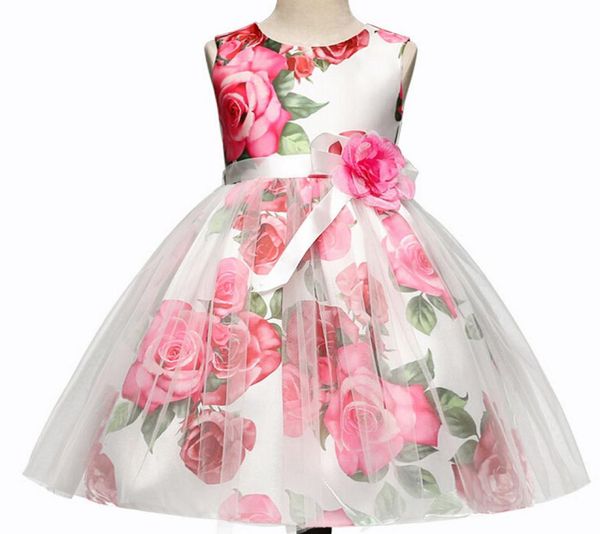 

2018 new arrival girls summer rose printed gauze puff princess dress causal girl summer elegant casual sleeveless dress 4693931, Red;yellow