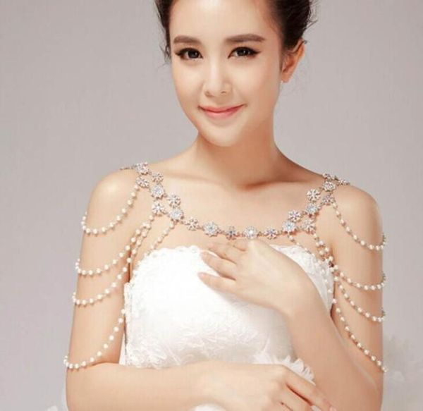 

body jewerly beaded wedding accessory necklace jewelry ribbon chain shoulder wedding bridal princess crystal rhinestone body jewer6515818, White