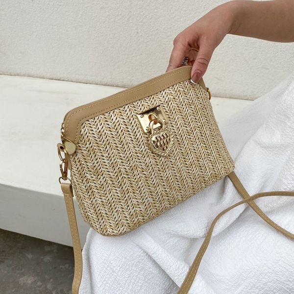 

evening bags summer straw crossbody for women 2023 handmade woven shell handbags soft pu leather shoulder female bohemia beach bag 230704