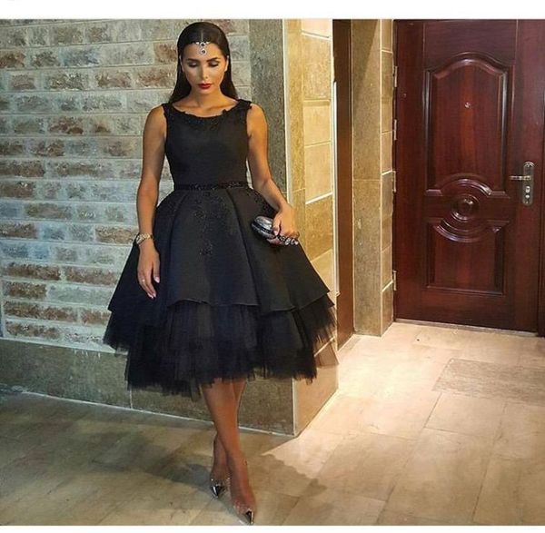 

2019 little black dresses for womenn knee length cocktail party dresses short evening gowns organza satin tiered skirt arabic8993315