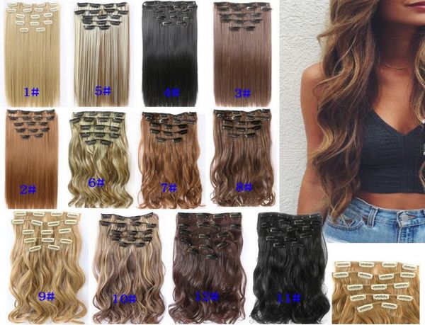 

16 clip long 26 inches straight hair no trace hair extension natural wave lady full head card hair extension headwear synthetic pi5312855, Black;brown