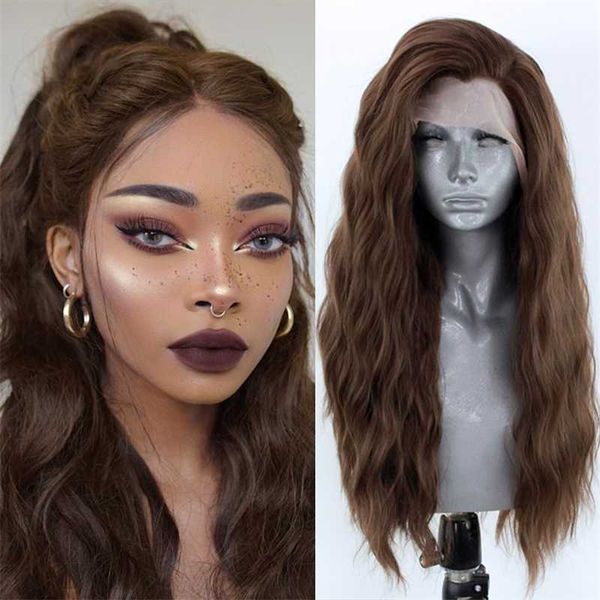 

long wavy synthetic lace front wig glueless brown hair wig lace wigs for women natural hairline cosplay wigs synthetic 230524, Black;brown