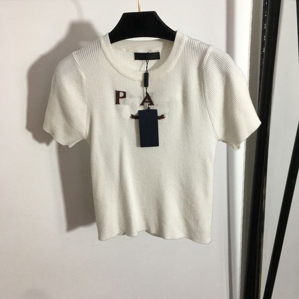 

knit tee fashion blouse for women designer short sleeve crew neck casual knitwear clothing summer letter t shirt watching fireworks date hig, White