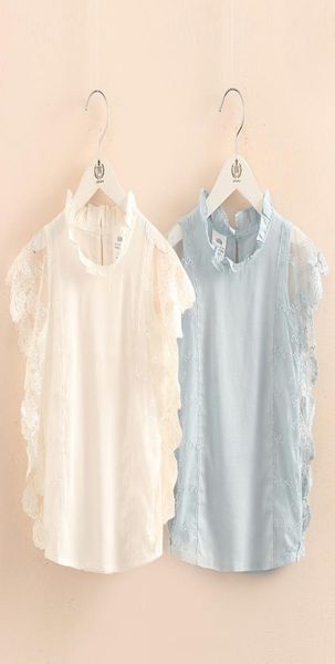 

summer new design2 3 4 6 8 9 10years thin sweet cute solid color lace patchwork blouse baby kids girls sleeveless shirt t200718538727, White;black