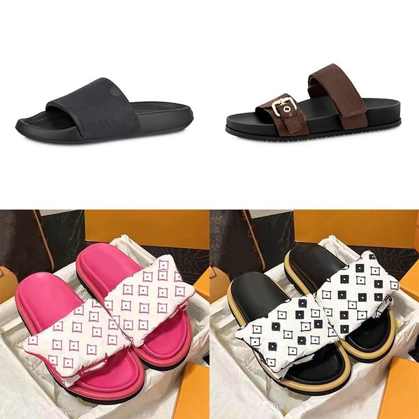 

high man woman slipper designer platform flat pool pillow mules women sandals sunset mules padded front strap slippers italy house rubber fl, Black