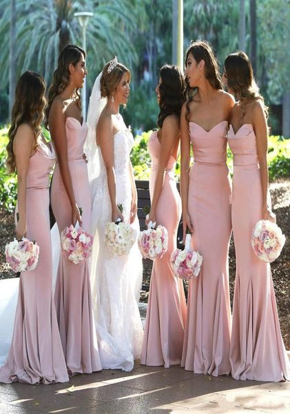 

blush pink sweetheart bridesmaid dresses satin mermaid long formal dresses ruched floor length wedding guest long maid of honor dr3772327, White;pink