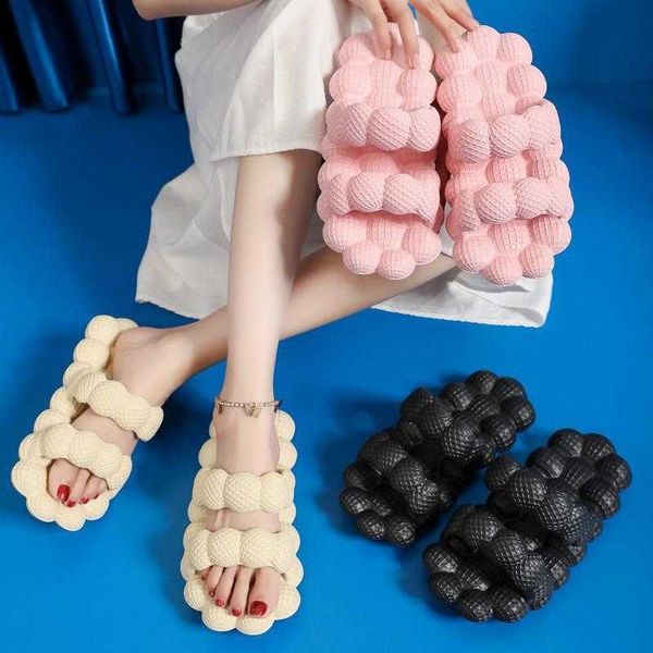 

sandals women summer solid non-slip bubble slides with two straps girls beach cloud slippers outdoor sports shoes 230417, Black
