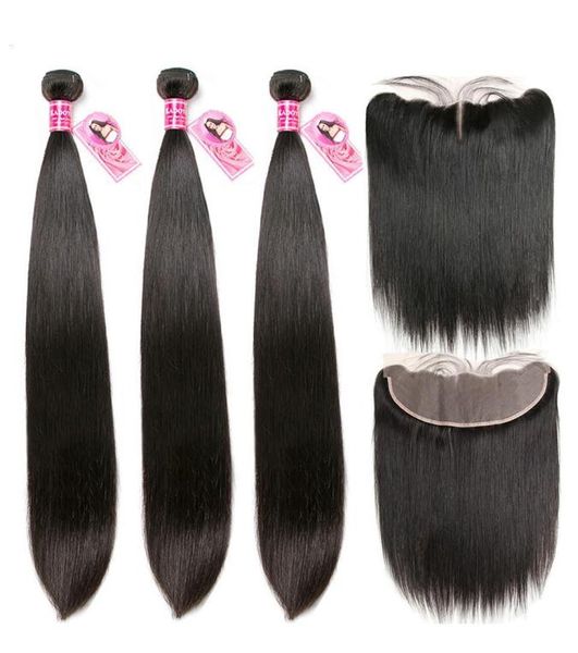 

straight human hair bundles with frontal brazilian remy hair 3bundles with 13x4 ear to ear closure 830quot middle ratio for wom8075247, Black