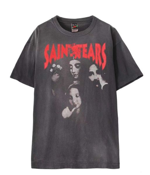 

men's t-shirts saint michael denim tears tee used cotton black grey short sleeve t-shirt, White;black