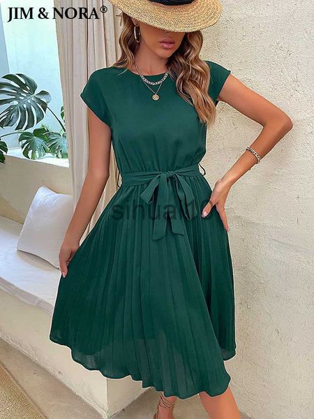 

casual dresses jim nora elegant women summer casual beach sundress short sleeve pleated midi dress soild colour o neck tunic dresses fashion, Black;gray