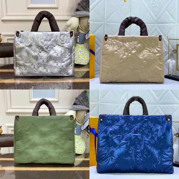 

luxurys designers onthego totes embossing flower down mummy bag sliver blue black green mm gm handbags women letter clutch purses econyl