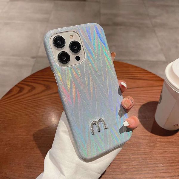 

designer laser gradient dazzling cell phone cases for apple iphone 14 plus 13 12 11 pro max luxury bling diamond studded leather mobile back