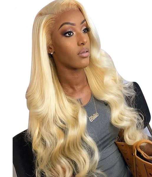

blonde 613 human hair glueless full lace wig with baby hair 10a body wave lace front wig for woman bleached knot9869980, Black;brown
