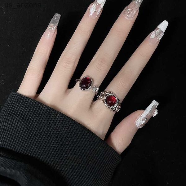 

irregular rings with stone aesthetic girl hollow red stone rings for women y2k flower bud open ring vintage jewelry accessories l230620, Silver