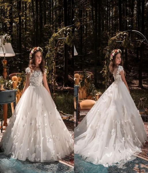 

formal occasion butterfly kids tutu flower girl dresses first communion party prom princess gown bridesmaid wedding with train1940319, White;blue