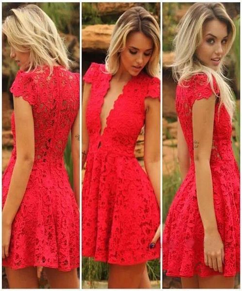 

v neck red short evening dresses cap sleeves real simple special occasion cocktail lace party prom dresses1580318, Black