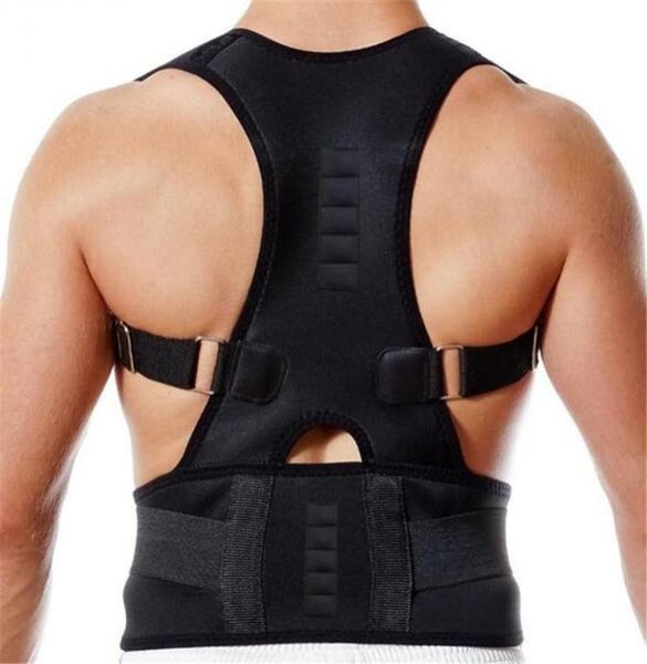 

posture support back brace correction adjustable sports safety magnetic shoulder back support corset spine belt posture corr2285840, Black;blue