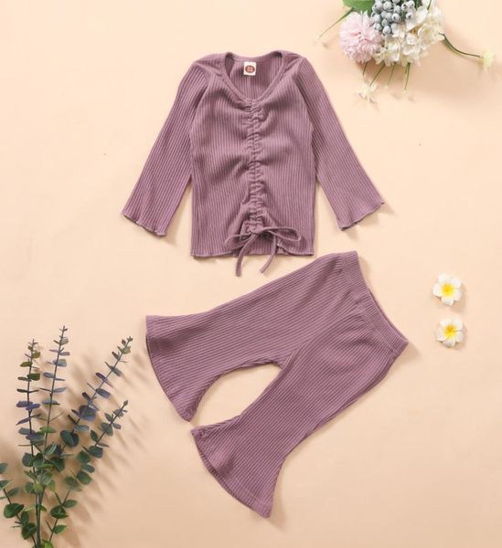 

baby clothing sets toddler girl flare sleevesolid color bellbottom pants outfit kids girls clothes summer outfits 2pcsset zyy911594655, White