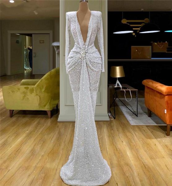

white sequins beading formal evening dresses for dubai arabic robe de soiree 2020 new v neck long pageant gowns women prom dress1453690, Black
