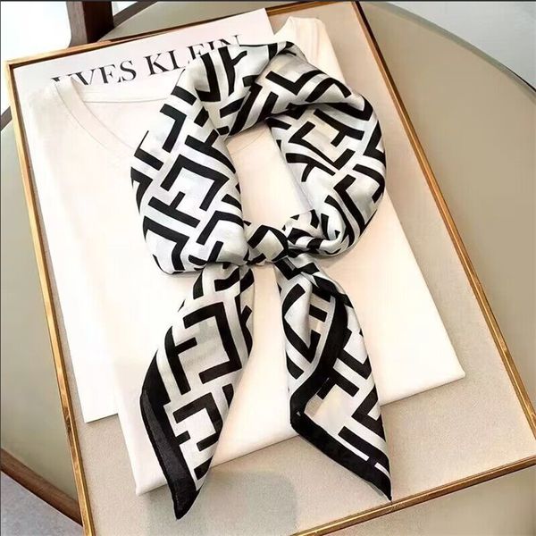 

designer woman silk scarf fashion letter headband brand small scarf variable headscarf accessories activity gift, Blue;gray