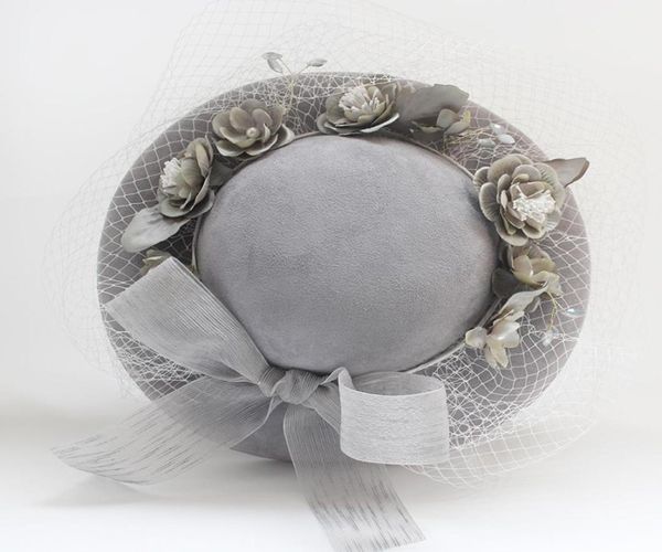 

2019 promotion faire part mariage feis whole grey gauze flower vintage hat bride wedding accessory po shoot album dress a7316916, White