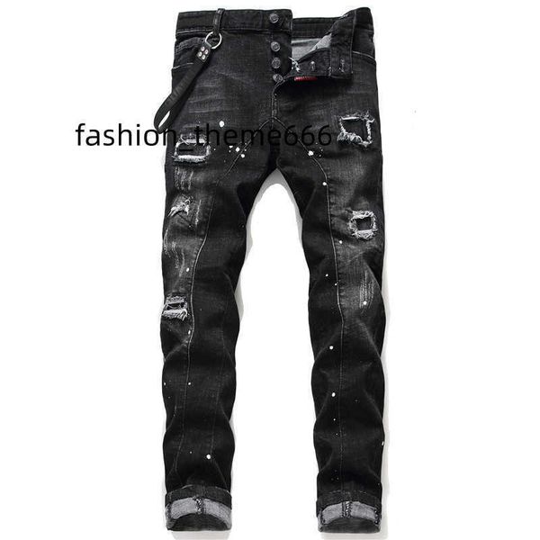 

mens jeans jean hip hop pants street trend zipper chain decoration ripped stretch black fashion slim fit washed motocycle denim panelled tro, Blue