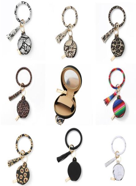 

bracelet keychain earbuds bags with makeup mirror pu leather wristlet key ring holder bangle earphone tassel mini coin purse 9 des6745393, Blue