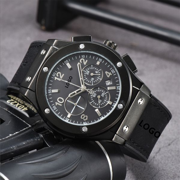 

new luxury brand new hublox same style mens watch multifunctional chronograph rubber strap automatic date quartz watches designer movement m, Slivery;black