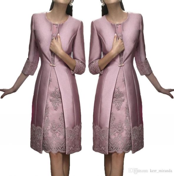 

vintage knee length mother off the bride groom plus size suits long jacket appliques lace wedding guest dresses mother of the brid4504511, Black;red